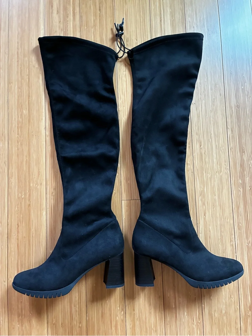 Black Over-the-Knee Block Heel Boots